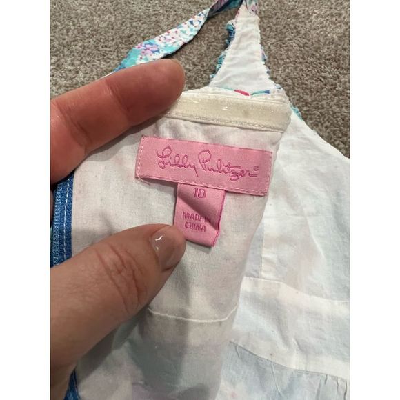 Lilly Pulitzer Dress blue/pink/white sleeveless ruffle size 10 - Picture 7 of 12